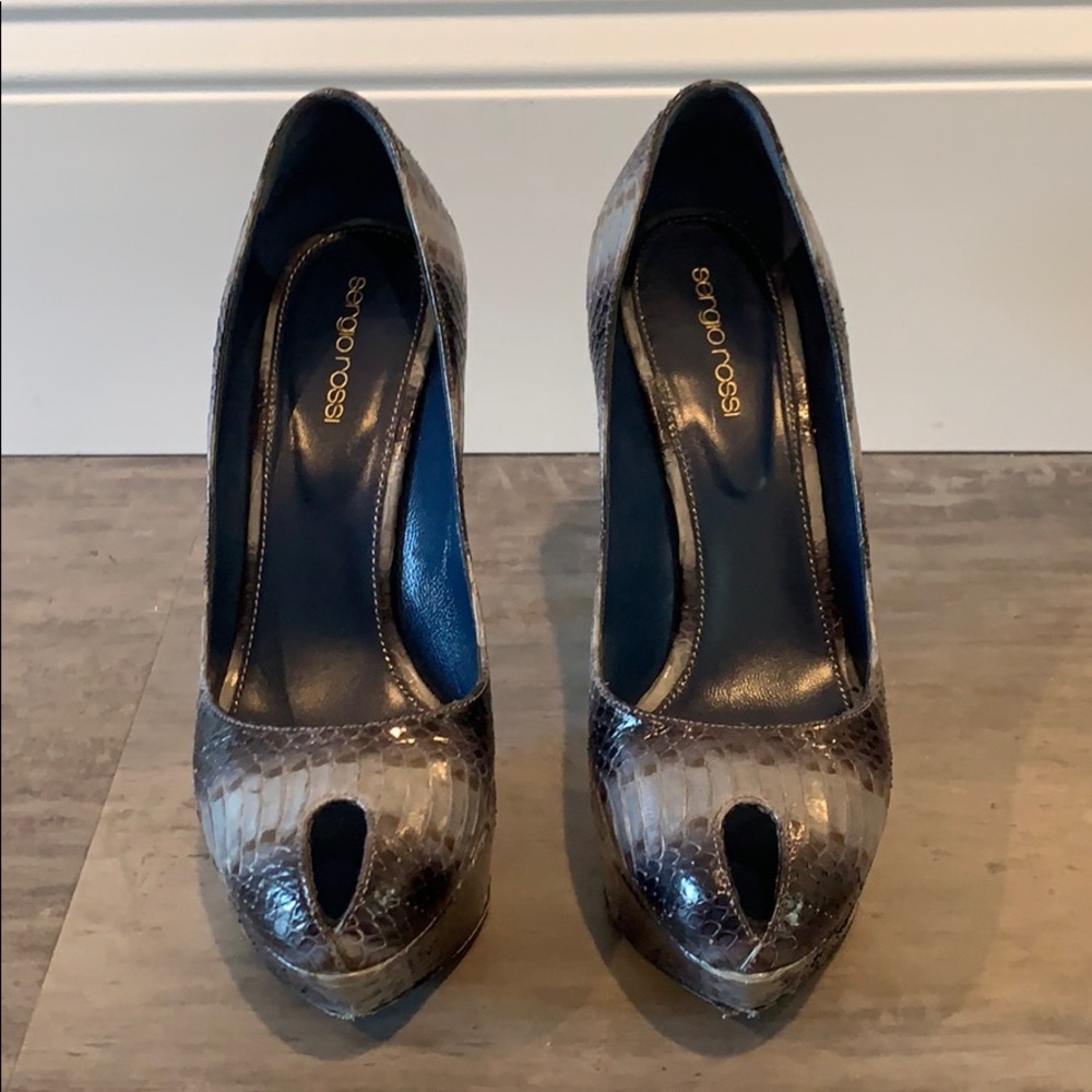 Sergio Rossi Multicolor Snakeskin Platform Heel